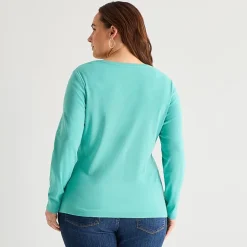 St. John's Bay Womens Plus V Neck Long Sleeve T-Shirt