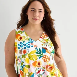 St. John's Bay Womens Plus V Neck Sleeveless Floral A-Line Dress