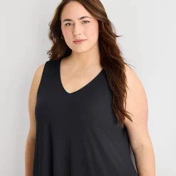 St. John's Bay Womens Plus V Neck Sleeveless Floral A-Line Dress