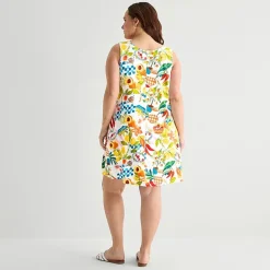 St. John's Bay Womens Plus V Neck Sleeveless Floral A-Line Dress