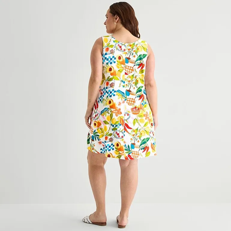 St. John's Bay Womens Plus V Neck Sleeveless Floral A-Line Dress
