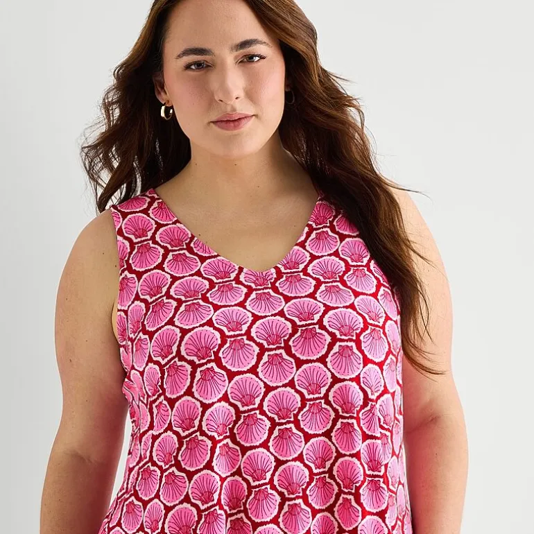 St. John's Bay Womens Plus V Neck Sleeveless Floral A-Line Dress