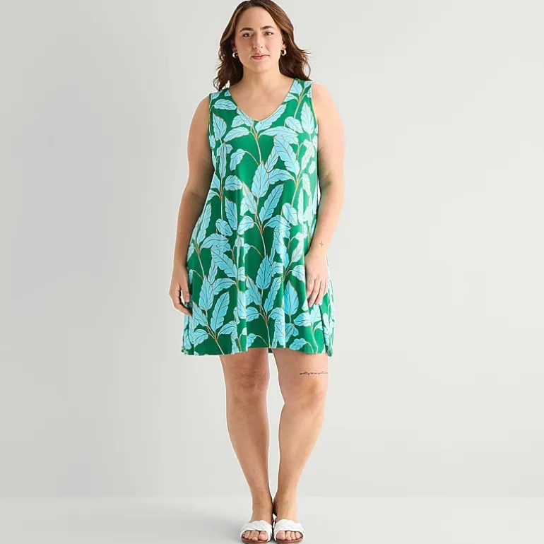 St. John's Bay Womens Plus V Neck Sleeveless Floral A-Line Dress