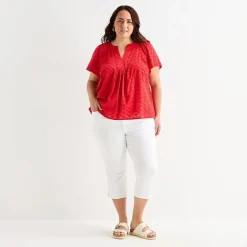 St. John's Bay Womens Plus V Neck Short Sleeve Blouse