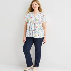 St. John's Bay Womens Plus V Neck Short Sleeve Blouse