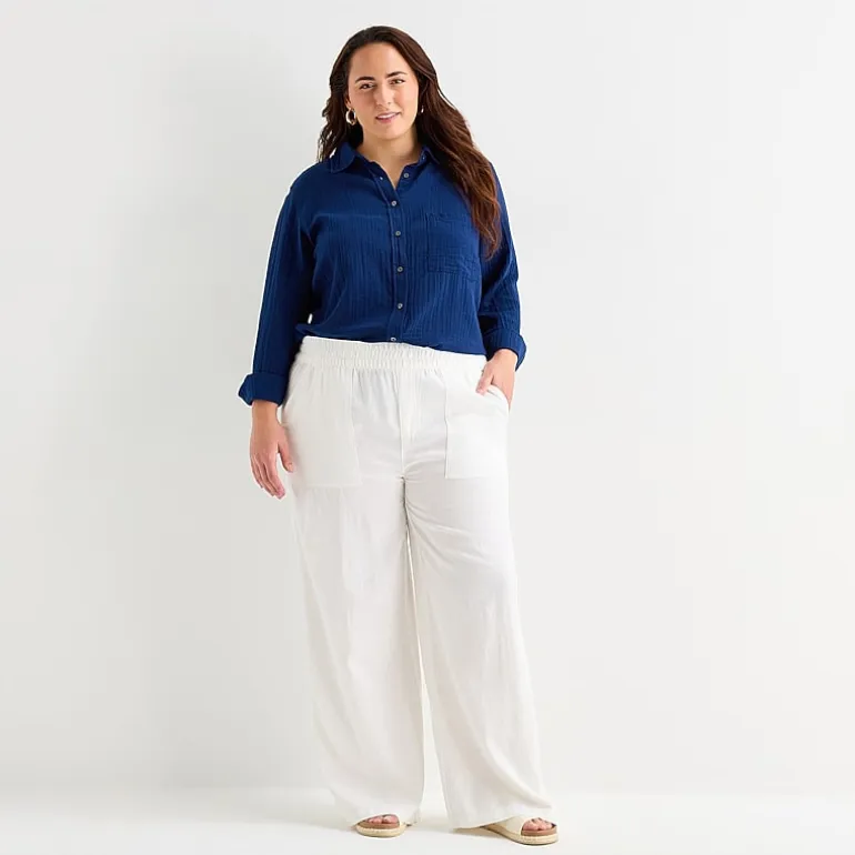 St. John's Bay Womens Plus Wide Leg Pull-On Pant