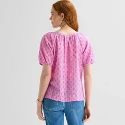 St. John's Bay Womens Round Neck Short Sleeve Regular Fit Button-Down Shirt