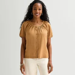 St. John's Bay Womens Round Neck Short Sleeve Regular Fit Button-Down Shirt