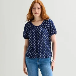 St. John's Bay Womens Round Neck Short Sleeve Regular Fit Button-Down Shirt