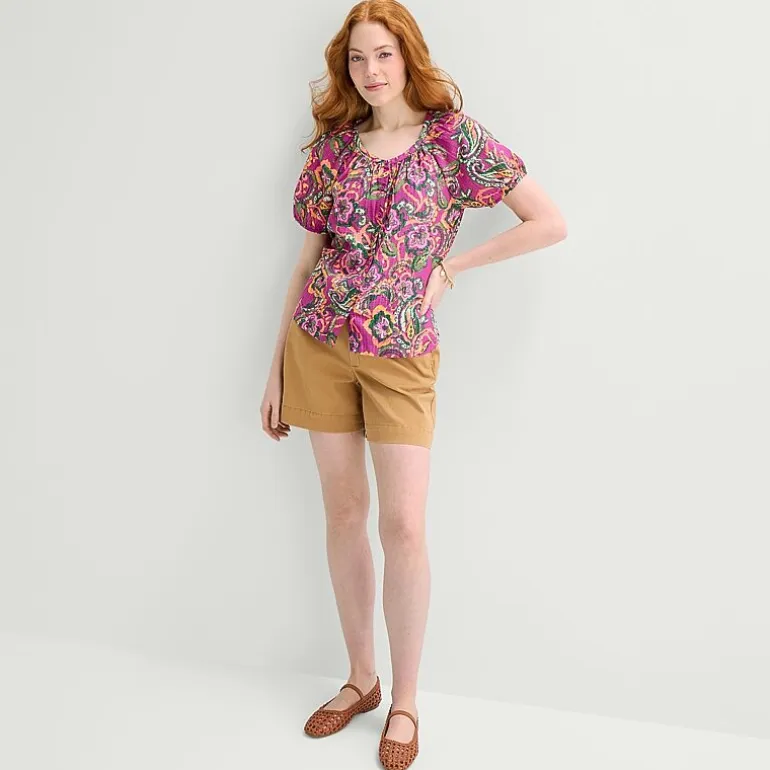 St. John's Bay Womens Round Neck Short Sleeve Regular Fit Button-Down Shirt