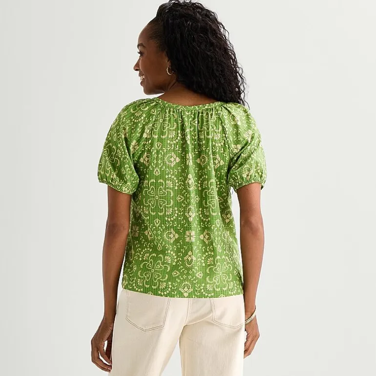 St. John's Bay Womens Round Neck Short Sleeve Regular Fit Button-Down Shirt