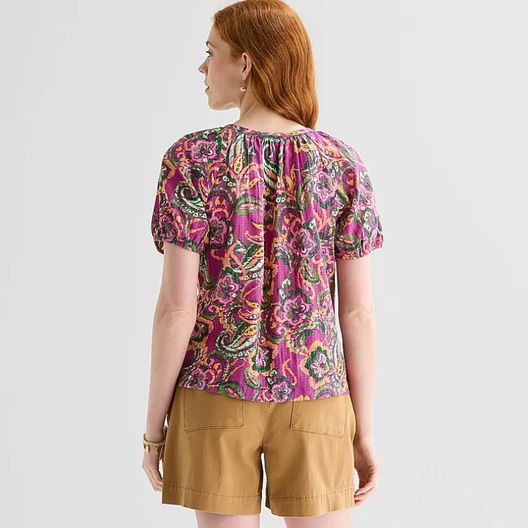 St. John's Bay Womens Round Neck Short Sleeve Regular Fit Button-Down Shirt