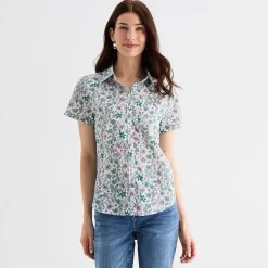 St. John's Bay Womens Short Sleeve Regular Fit Button-Down Shirt