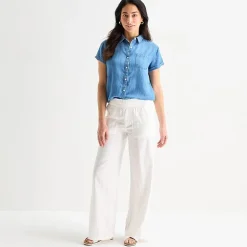St. John's Bay Womens Short Sleeve Regular Fit Button-Down Shirt
