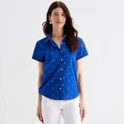 St. John's Bay Womens Short Sleeve Regular Fit Button-Down Shirt