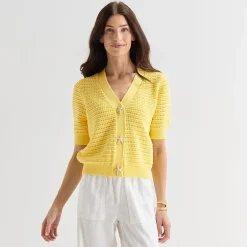 St. John's Bay Womens Short Sleeve Button Cardigan