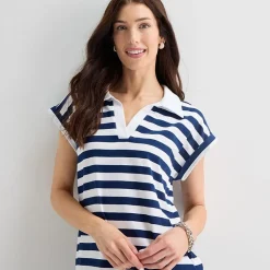 St. John's Bay Womens Short Sleeve Midi Striped Shirt Dress
