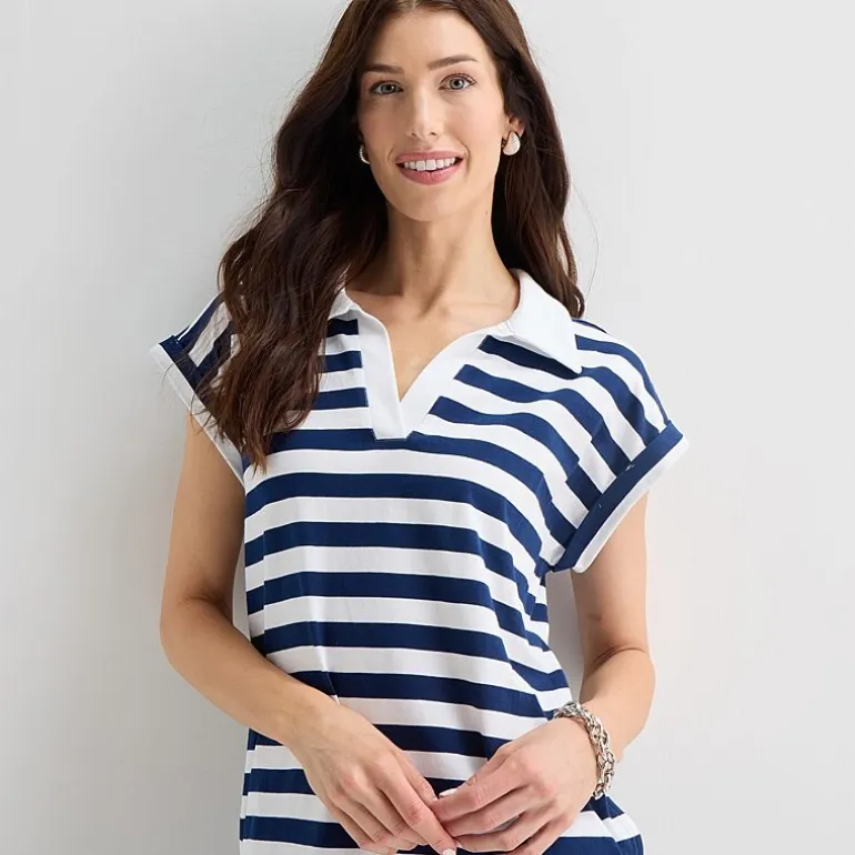 St. John's Bay Womens Short Sleeve Midi Striped Shirt Dress