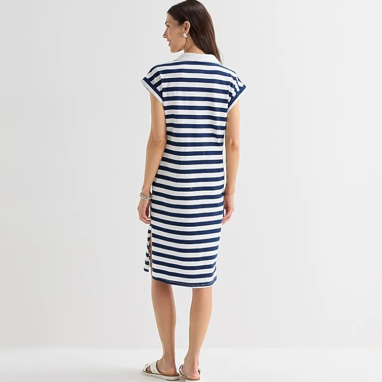St. John's Bay Womens Short Sleeve Midi Striped Shirt Dress