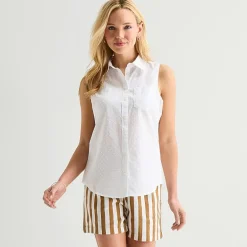 St. John's Bay Womens Sleeveless Regular Fit Button-Down Shirt
