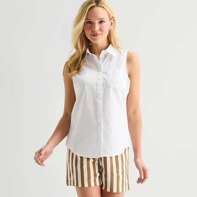 St. John's Bay Womens Sleeveless Regular Fit Button-Down Shirt