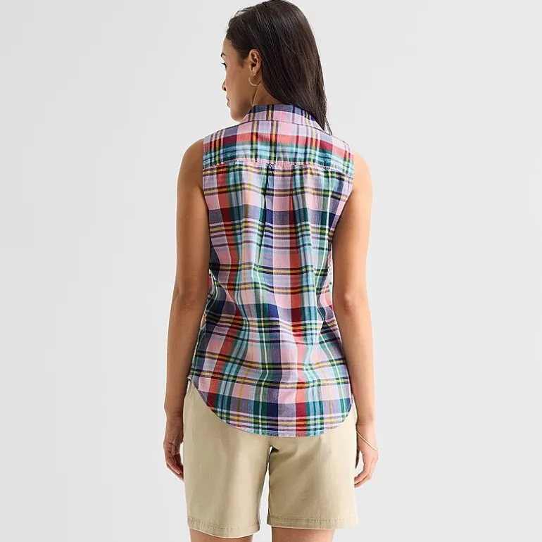 St. John's Bay Womens Sleeveless Regular Fit Button-Down Shirt