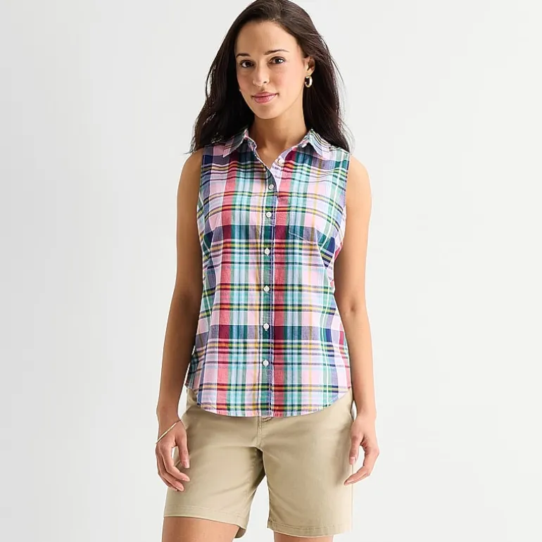 St. John's Bay Womens Sleeveless Regular Fit Button-Down Shirt