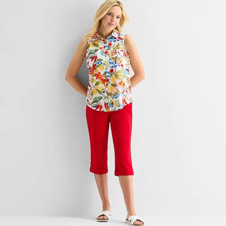 St. John's Bay Womens Sleeveless Regular Fit Button-Down Shirt