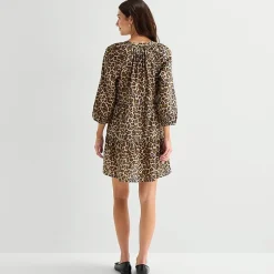 St. John's Bay Womens Split Crew Neck Long Sleeve Animal A-Line Dress