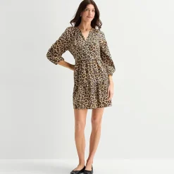 St. John's Bay Womens Split Crew Neck Long Sleeve Animal A-Line Dress
