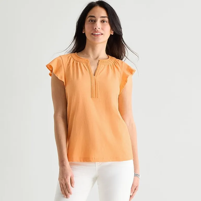 St. John's Bay Womens Split Crew Neck Short Sleeve Blouse