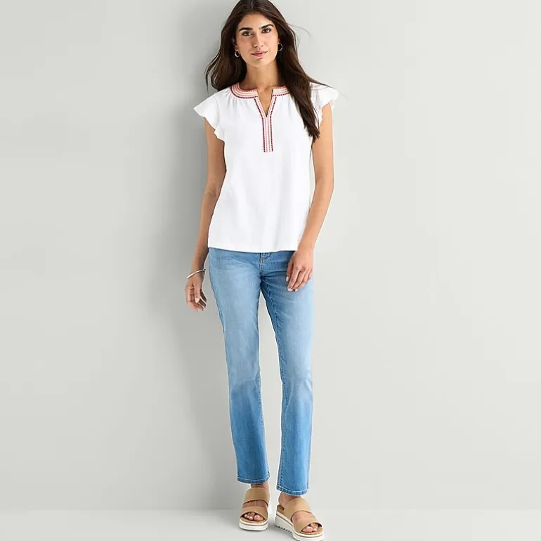 St. John's Bay Womens Split Crew Neck Short Sleeve Blouse