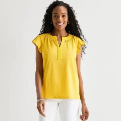 St. John's Bay Womens Split Crew Neck Short Sleeve Blouse