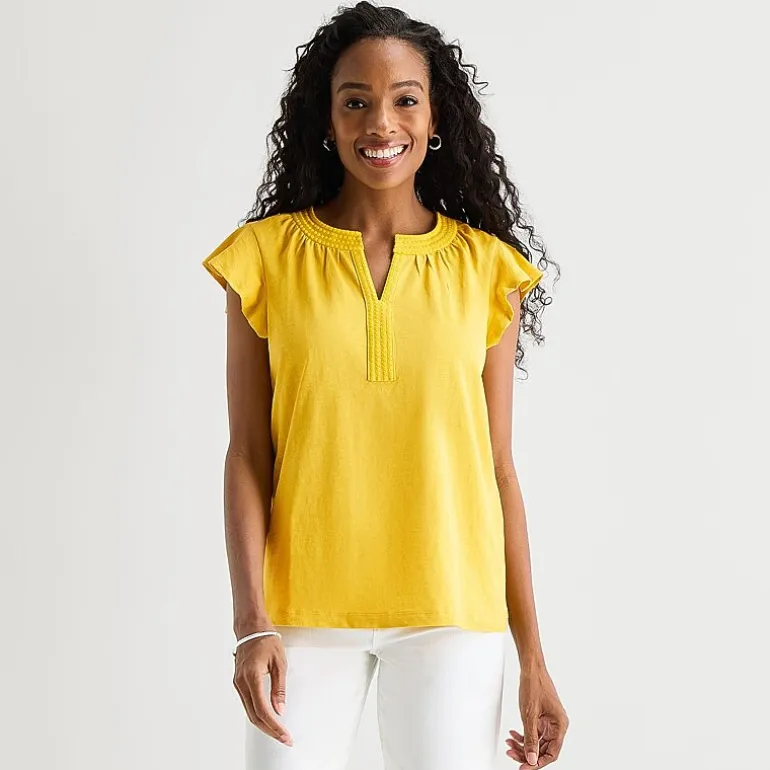 St. John's Bay Womens Split Crew Neck Short Sleeve Blouse