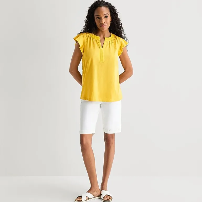 St. John's Bay Womens Split Crew Neck Short Sleeve Blouse