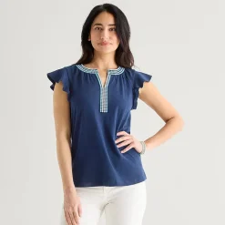 St. John's Bay Womens Split Crew Neck Short Sleeve Blouse