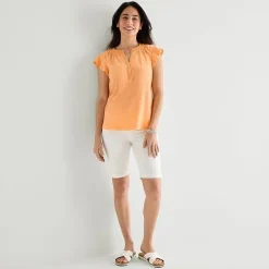 St. John's Bay Womens Split Crew Neck Short Sleeve Blouse