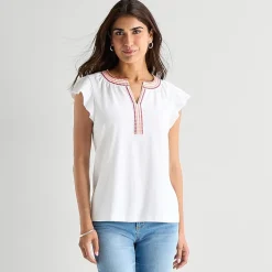St. John's Bay Womens Split Crew Neck Short Sleeve Blouse
