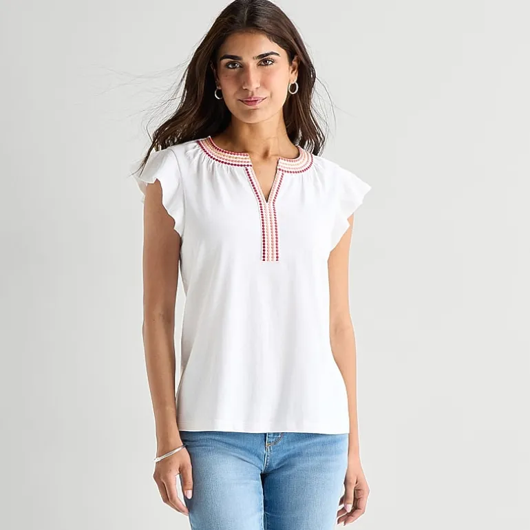 St. John's Bay Womens Split Crew Neck Short Sleeve Blouse