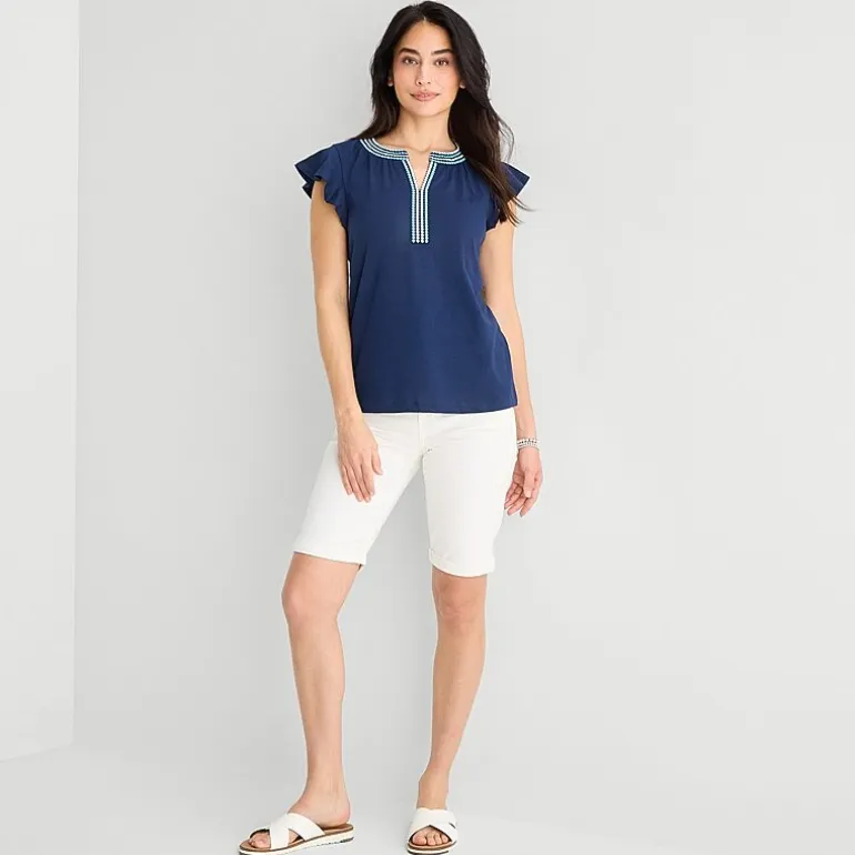 St. John's Bay Womens Split Crew Neck Short Sleeve Blouse