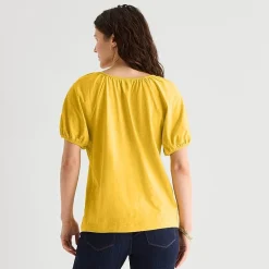 St. John's Bay Womens Split Tie Neck Short Sleeve Blouse