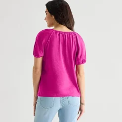 St. John's Bay Womens Split Tie Neck Short Sleeve Blouse