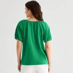 St. John's Bay Womens Split Tie Neck Short Sleeve Blouse