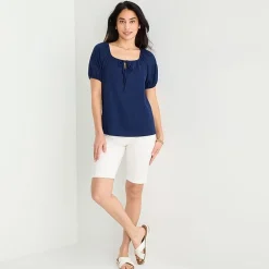 St. John's Bay Womens Split Tie Neck Short Sleeve Blouse