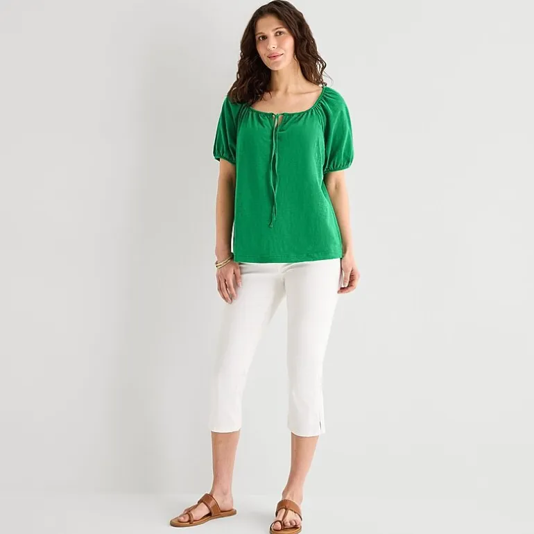 St. John's Bay Womens Split Tie Neck Short Sleeve Blouse