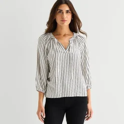 St. John's Bay Womens Split Tie Neck 3/4 Sleeve Blouse