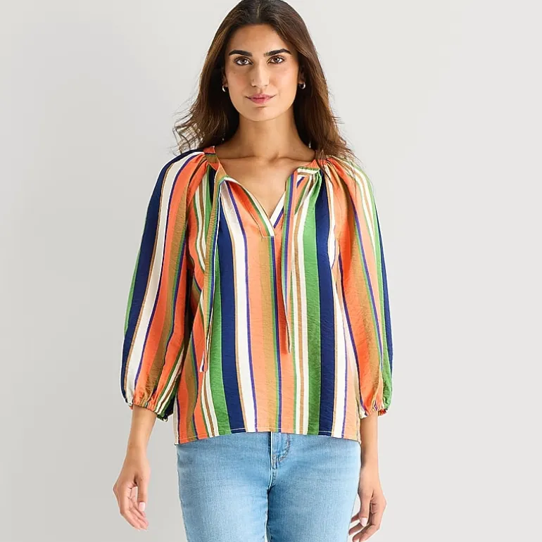 St. John's Bay Womens Split Tie Neck 3/4 Sleeve Blouse