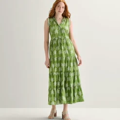 St. John's Bay Womens Split Tie Neck Sleeveless A-Line Dress