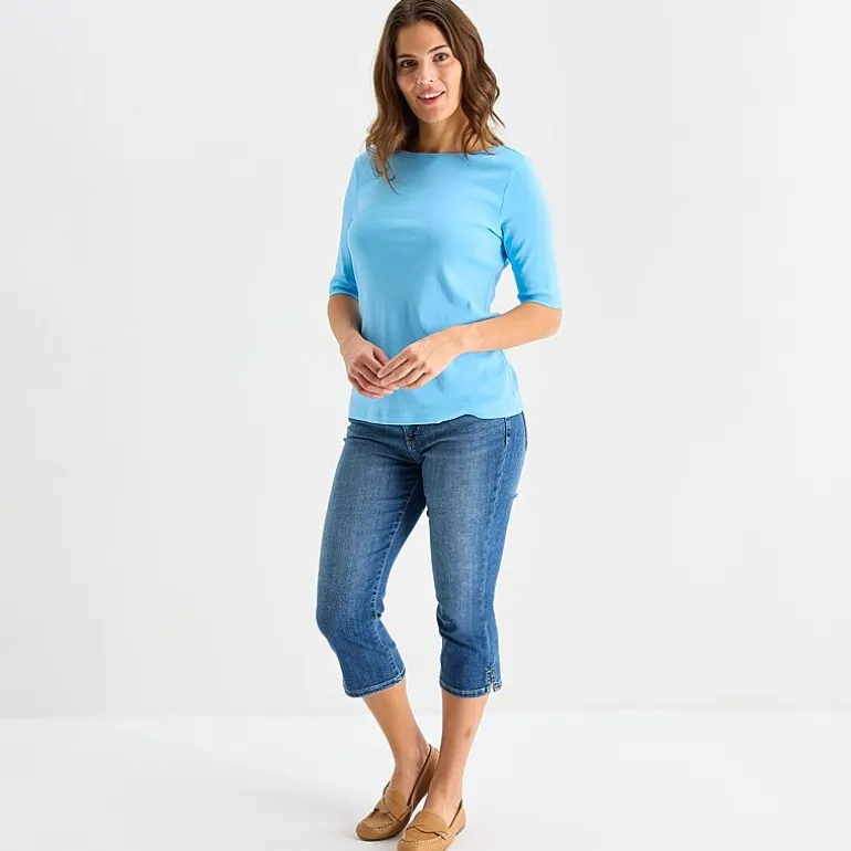St. John's Bay Womens Tall Boat Neck Elbow Sleeve T-Shirt