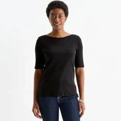 St. John's Bay Womens Tall Boat Neck Elbow Sleeve T-Shirt